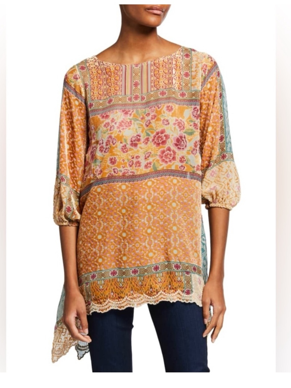 Johnny Was Xenia Floral Velvet Tunic Sz S